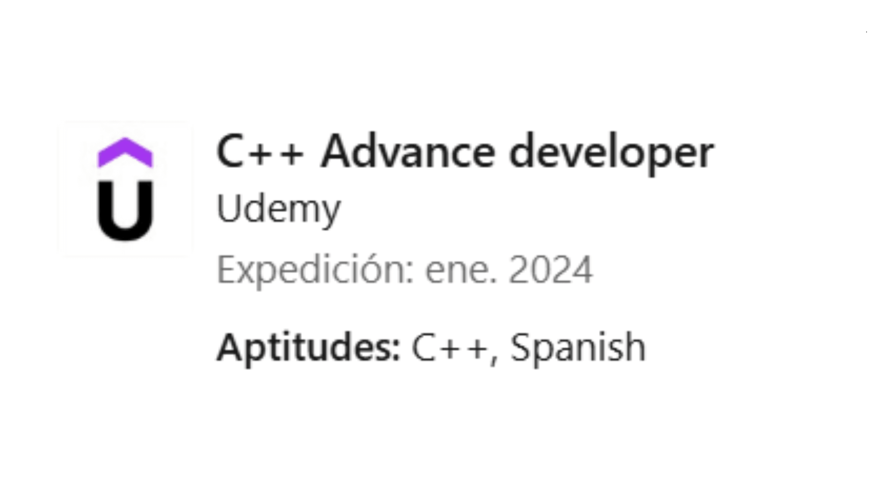 Carlos Anaya Ruiz - Certificación: C++ Advanced Developer - Udemy